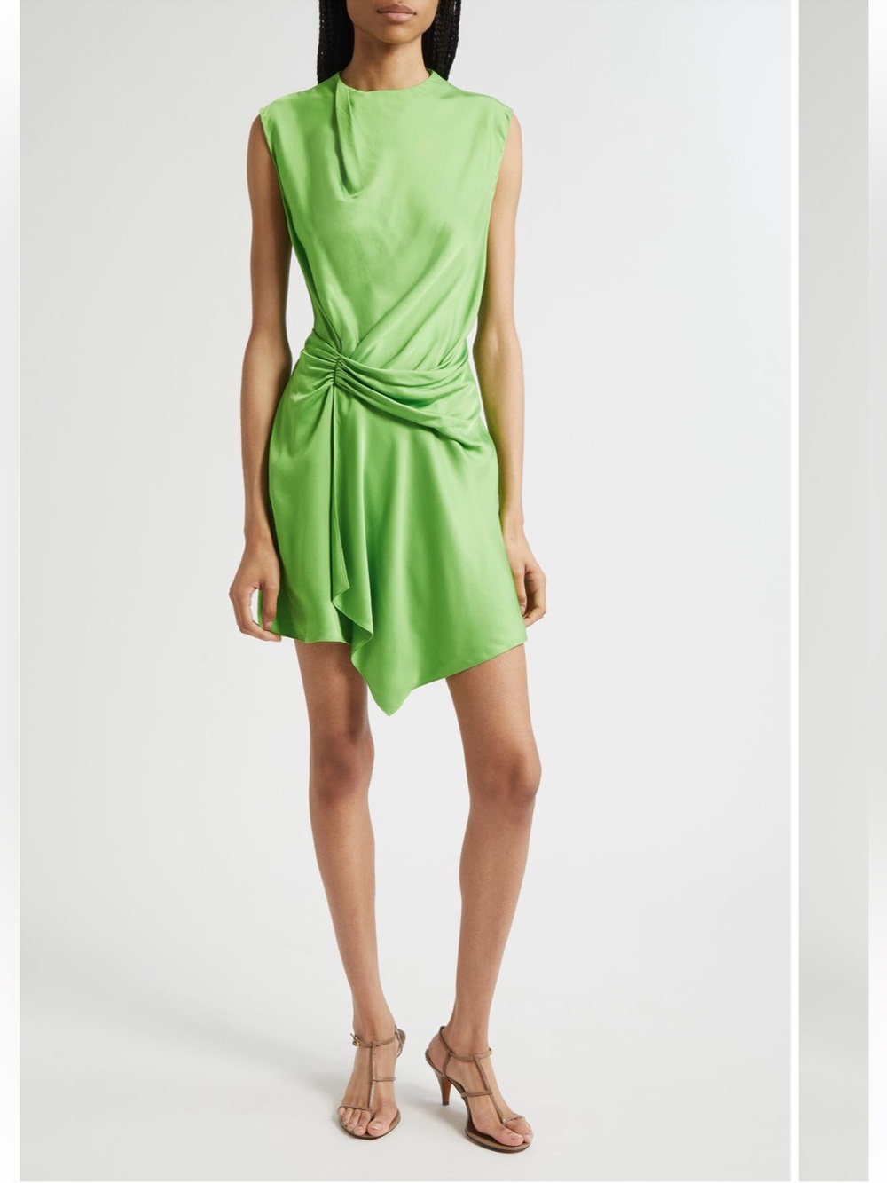 A.L.C. Bright Green Draped Knot-Front Mini Dress